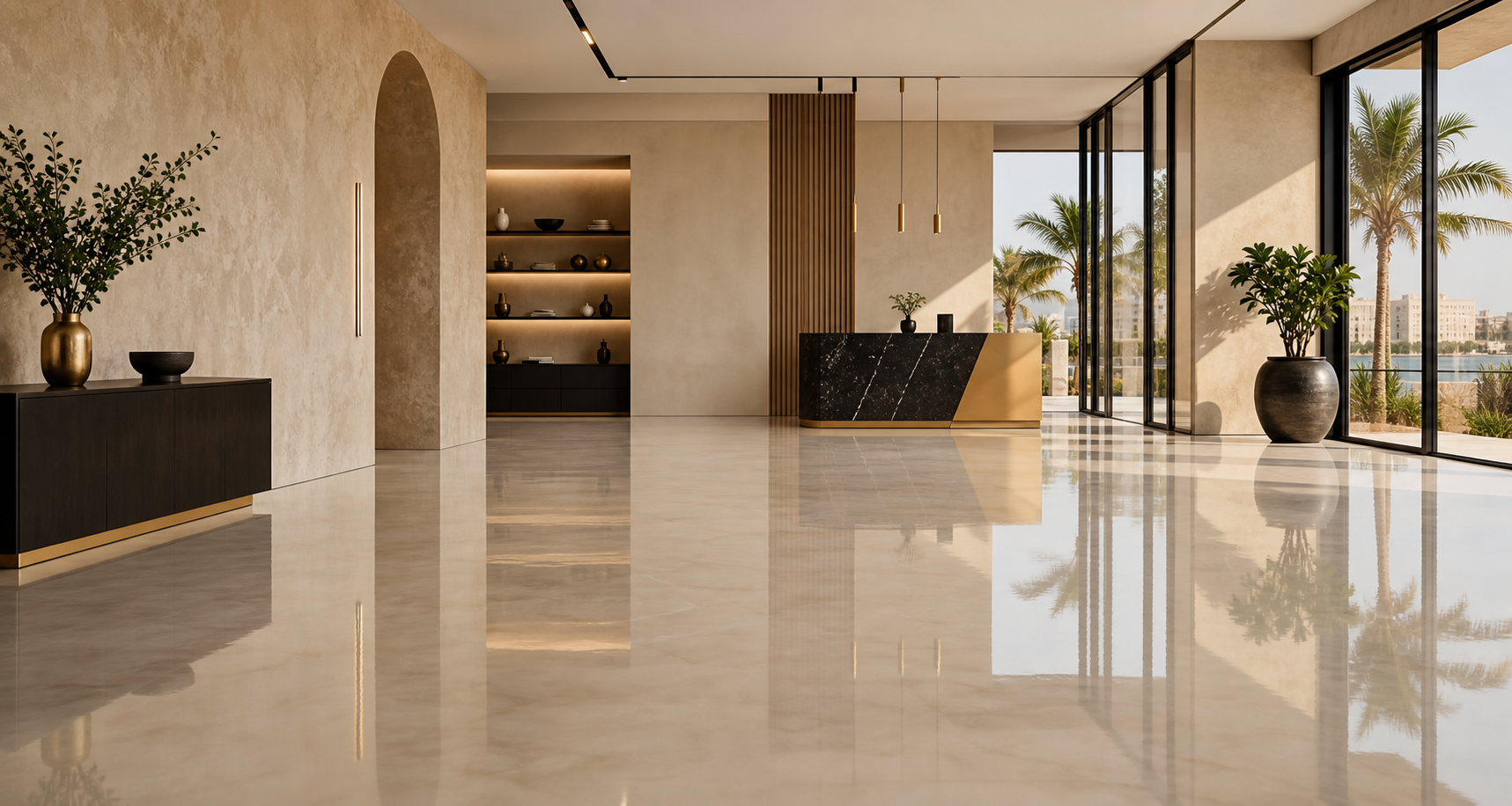 Showroom moderne avec sol époxy premium à Dakar